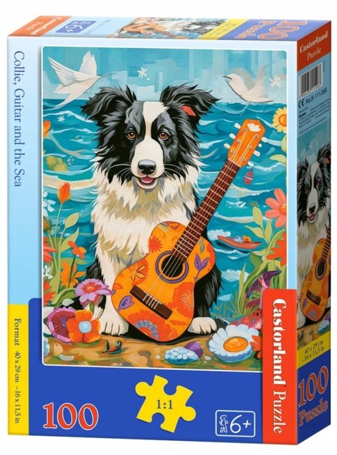 Puzzle 100 elementów Border Collie Gitara i morze Castorland 6+