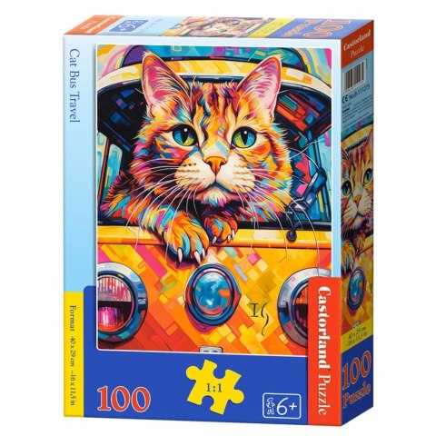 Puzzle 100 elementów Kotek Zwierzęta Bus Podróż Castorland 6+