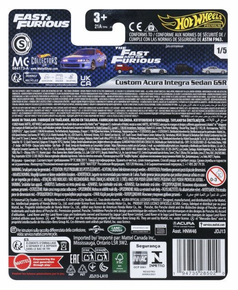 Hot Wheels Premium Custom Acura Integra Sedan GSR Fast & Furious JDJ13