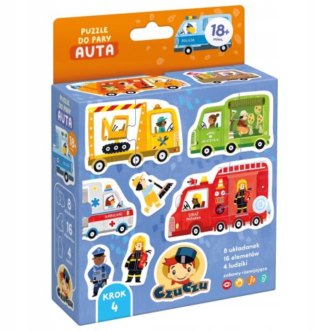 Puzzle do pary Auta Pojazdy 16 elementów CzuCzu Czu czu 18m+