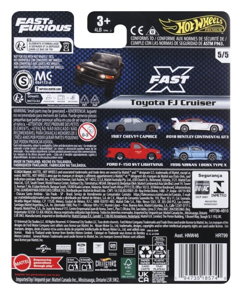 Samochód Hot Wheels Premium Toyota FJ Cruiser czarny HRT99 Fast & Furious