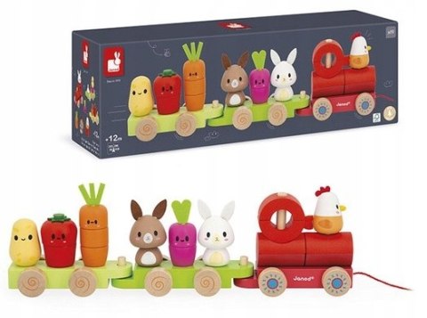 Janod Pociąg z klockami i figurkami do ciągnięcia Farma 12m+