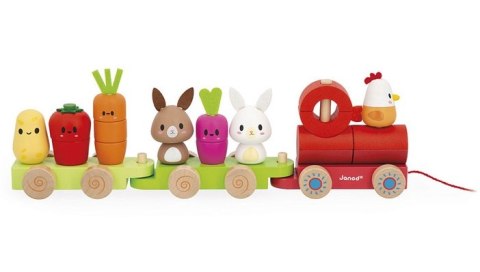 Janod Pociąg z klockami i figurkami do ciągnięcia Farma 12m+