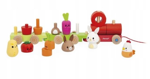 Janod Pociąg z klockami i figurkami do ciągnięcia Farma 12m+