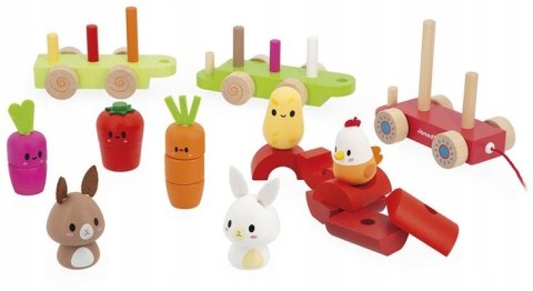 Janod Pociąg z klockami i figurkami do ciągnięcia Farma 12m+