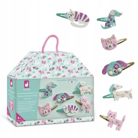 Janod Zestaw do tworzenia biżuterii Brokatowe spinki Pieski i kotki 5+