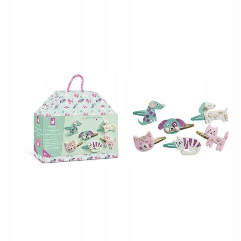 Janod Zestaw do tworzenia biżuterii Brokatowe spinki Pieski i kotki 5+