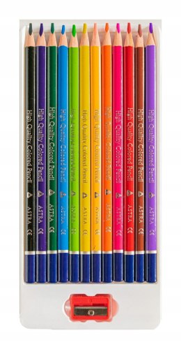 Kredki ołówkowe Astra trójkatne 12 sztuk Grube Temperówka Gratis