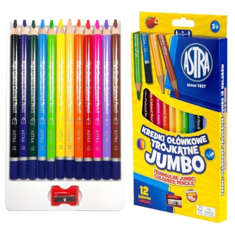 Kredki ołówkowe Astra trójkatne 12 sztuk Grube Temperówka Gratis