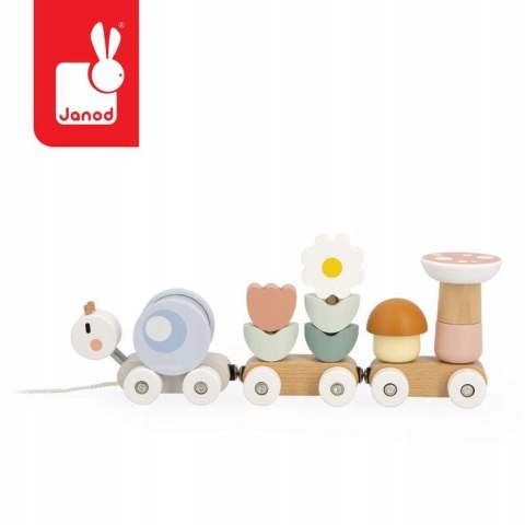 Magnetyczny pociąg z klockami i grzechotką do ciągnięcia Ślimak 12m+ Janod