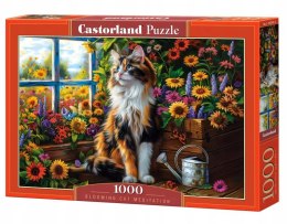 Puzzle 1000 elementów Medytujący kot wśród kwiatów Castorland