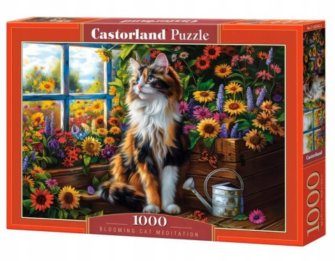 Puzzle 1000 elementów Medytujący kot wśród kwiatów Castorland