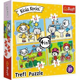 Puzzle 4w1 Dzień Kici Koci 34372 Trefl 3+ 12,15,20,24 Kicia Kocia trzylatka
