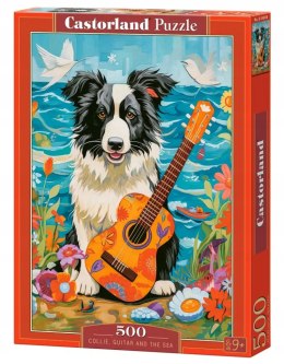 Puzzle 500 elementów Border Collie gitara i morze Castorland