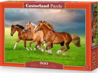 Puzzle 500 elementów Konie w wiosennym pośpiechu Castorland