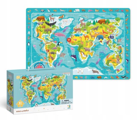 Puzzle Dodo Puzzle obserwacyjne 80 elementów Mapa świata zwierząt