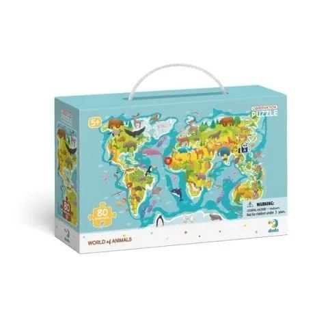 Puzzle Dodo Puzzle obserwacyjne 80 elementów Mapa świata zwierząt