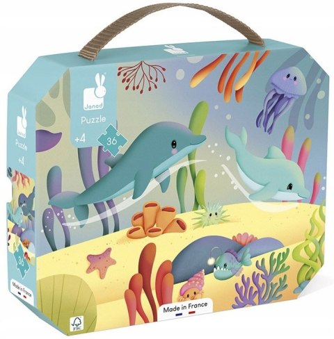 Puzzle w walizce Morskie stworzenia 36 elementów dla dzieci 4 lata+ Janod