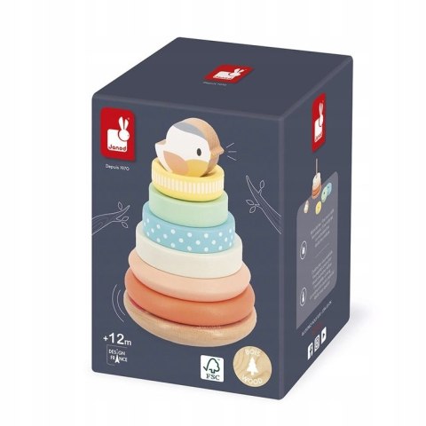 Układanka piramida drewniana Gniazdko Pure zabawka edukacyjna 12m+, Janod