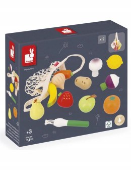 Zestaw drewnianych warzyw i owoców w siatce, dla dzieci 3 lata+, Janod