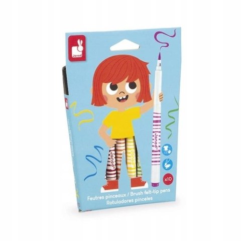 Janod Flamastry pędzelkowe 10 kolorów 3+ J07411 Mazaki