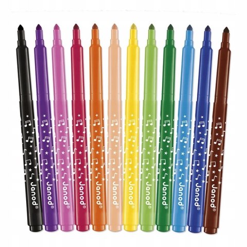 Janod Flamastry pisaki z filcową końcówką 12 kolorów 3+ J07406