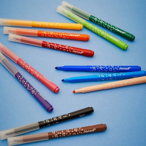 Janod Flamastry pisaki z filcową końcówką 12 kolorów 3+ J07406
