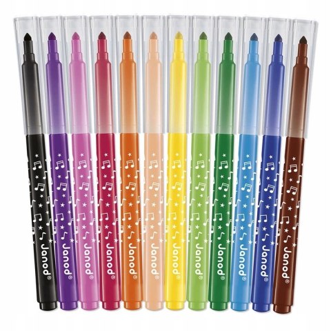 Janod Flamastry pisaki z filcową końcówką 12 kolorów 3+ J07406