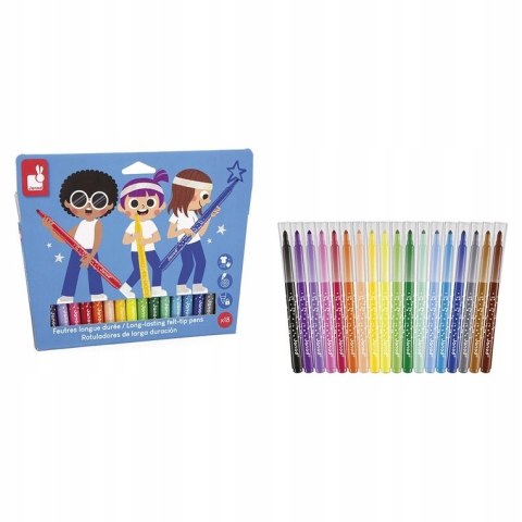 Janod Flamastry pisaki z filcową końcówką 18 kolorów 3+ Janod J07407