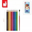 Janod Kredki akwarelowe z pędzelkiem 12 kolorów 3+ J07415