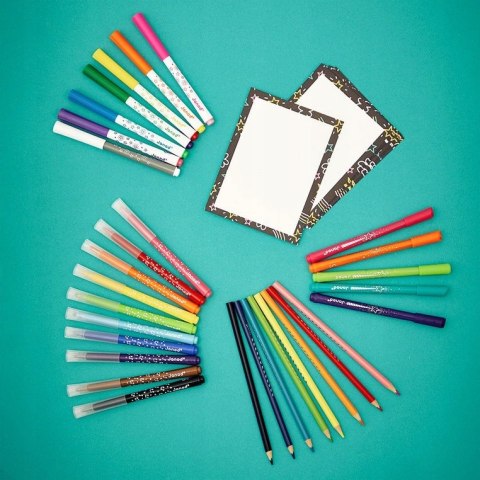 Janod Zestaw przyborów do kolorowania kredki flamastry Coloring box 42 el.