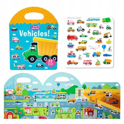 Książeczka z naklejkami wielorazowego użytku Pojazdy Askato