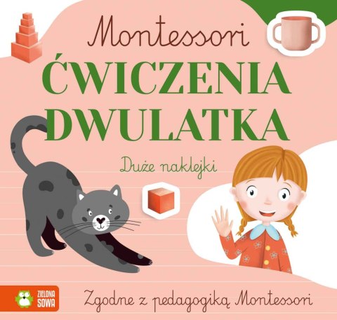 Montessori Ćwiczenia dwulatka Zielona Sowa Duże Naklejki 2+