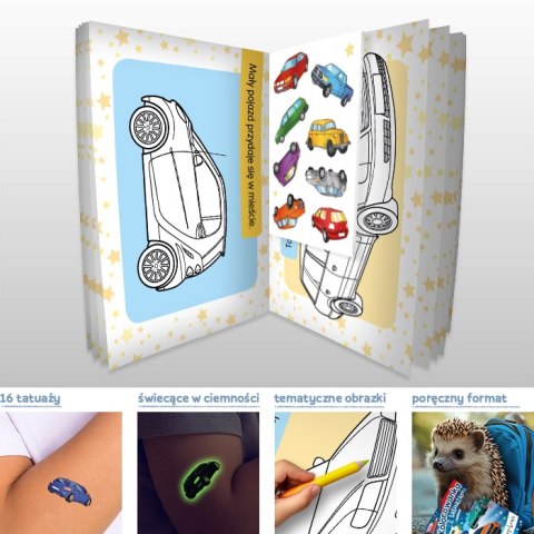 Kolorowanka z tatuażami świecą w ciemności! Samochody osobowe Skrzat