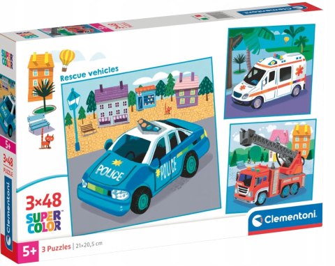 OUTLET Puzzle 3x48 elementów Pojazdy Auta Ratownicze 25318 Clementoni 3w1