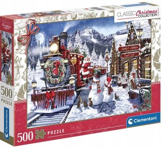 Puzzle Świąteczne 500 elementów 81502 Pociąg Mikołaj Christmas Clementoni
