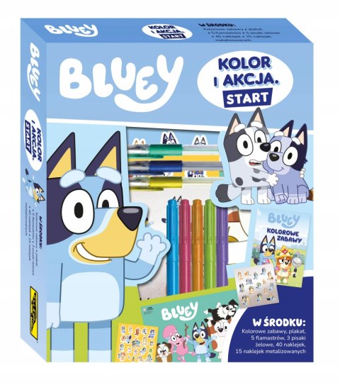 Bluey Megazestaw Kolor i Akcja Start Naklejki + Flamastry i Pisaki żelowe