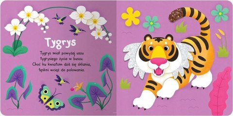 Pogłaszcz zwierzęta W dżungli Książeczka sensoryczna z brokatem Aksjomat
