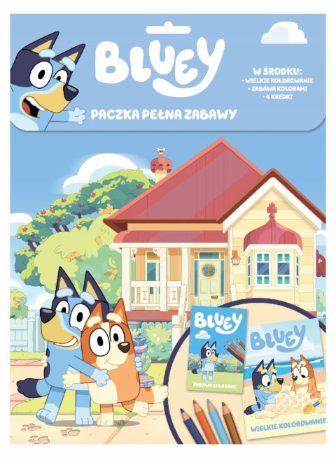 Bluey Paczka pełna zabawy Blue + 4 Kredki Wielkie Kolorowanie Malowanka