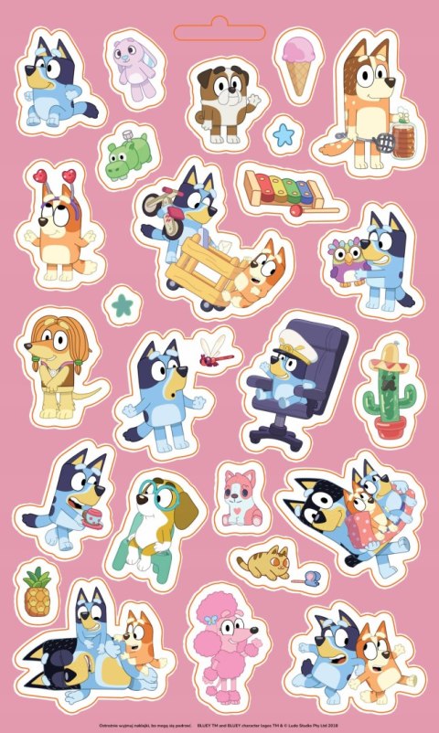 Bluey Zabawa na Całego 100 naklejek wielokrotnego użytku Naklejki Blue