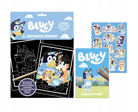 Bluey kolorowe zdrapki Blue Zdrapywanka Kolorowanka Naklejki Wesołe Kolory
