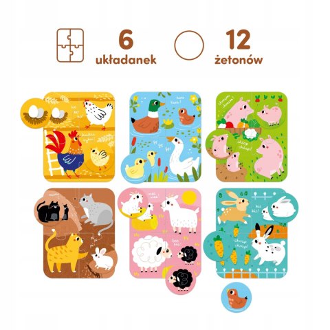 CzuCzu Puzzle Zwierzęta małe i duże 2+ gra i 6 puzzli dla dwulatka