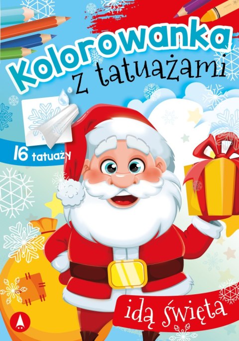 Idą święta Kolorowanka z tatuażami Skrzat Świąteczna Święta Mikołaj