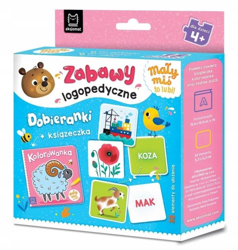 Mały miś to lubi! Zabawy logopedyczne Dobieranki + książeczka Aksjomat