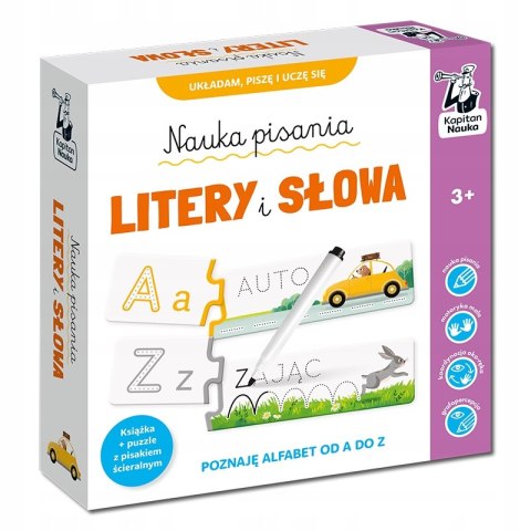 Nauka pisania Litery i słowa Książka + puzzle do pisania Kapitan Nauka