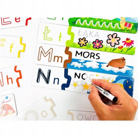 Nauka pisania Litery i słowa Książka + puzzle do pisania Kapitan Nauka