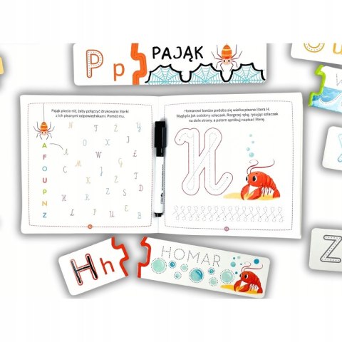 Nauka pisania Litery i słowa Książka + puzzle do pisania Kapitan Nauka