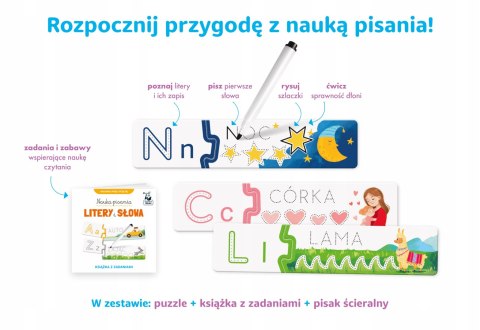 Nauka pisania Litery i słowa Książka + puzzle do pisania Kapitan Nauka
