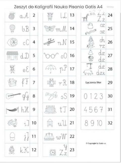Kaligrafia 16 kartek Ćwiczenia A4 Literki Nauka Pisania