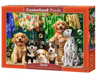 Puzzle 500 elementów Szczenięta, pranie i ptasie wybryki Castorland